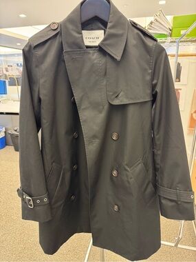 Coach Black Double-Breasted Trench Coat with Epaulets . Brand new without tags